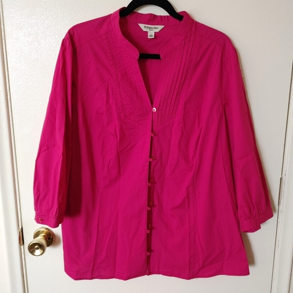 St. John's Bay bright pink button down blouse with 3/4 sleeves - Picture 1 of 2